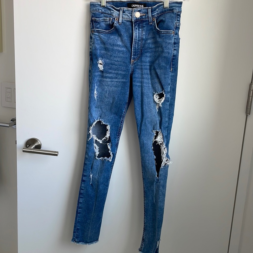 Express distressed skinny jeans